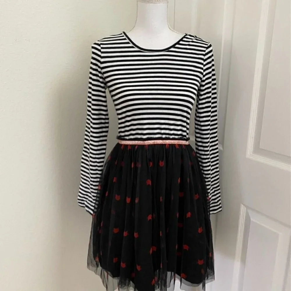 Target Cat & Jack™ Girls' Halloween Long Sleeve Tulle Dress Black/White XL 14